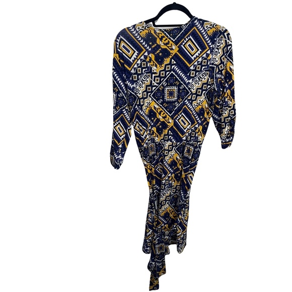 Lucky Brand Geometric/Aztec 3/4 Sleeve Surplice V-Neck Faux Wrap Mini Dress Sz L - Picture 8 of 15